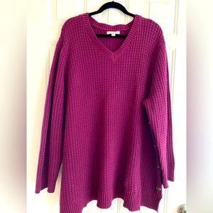 Woman Within V-Neck Waffle Knit Tunic Sweater